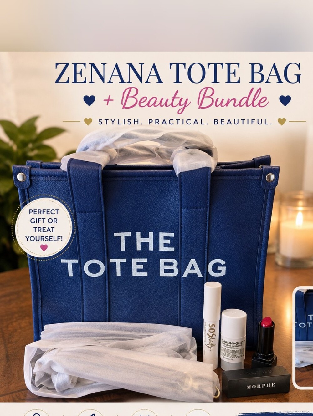Zenana Outfitters Navy Tote Bag with White Lettering